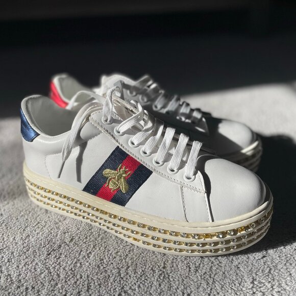Gucci Bee Crystal Platform Sneakers - Picture 1 of 5